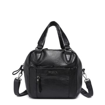 Yıkama Deri Askılı Kadın El Çantası 21-K Barcelona 1905 01 Siyah