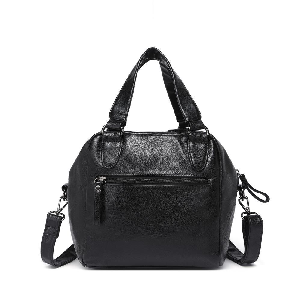 Yıkama Deri Askılı Kadın El Çantası 21-K Barcelona 1905 01 Siyah