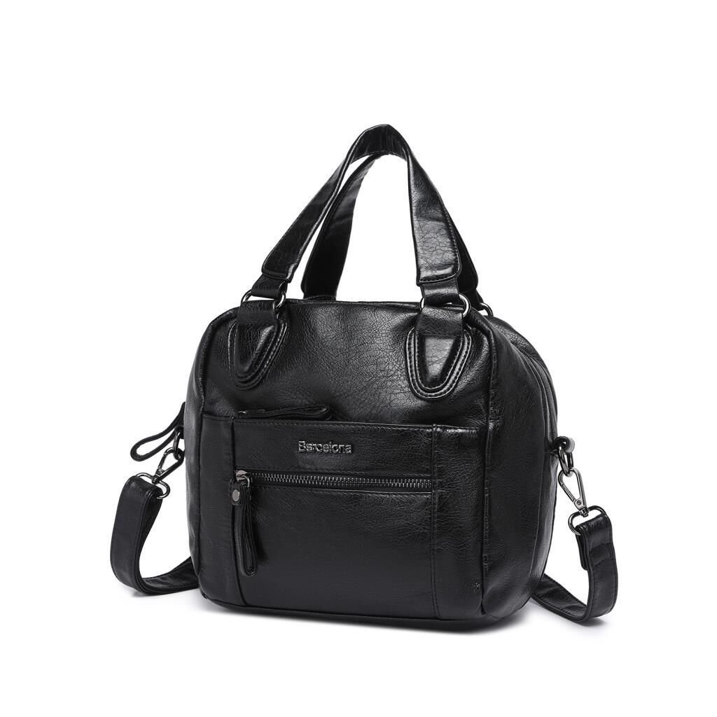 Yıkama Deri Askılı Kadın El Çantası 21-K Barcelona 1905 01 Siyah