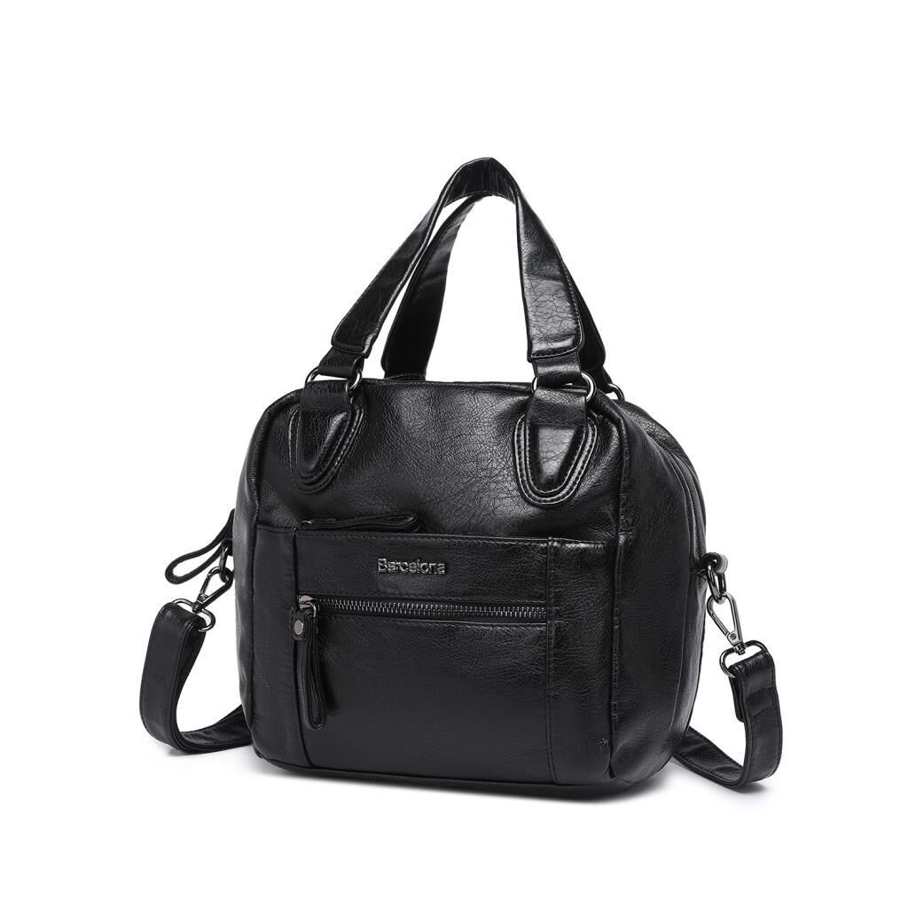 Yıkama Deri Askılı Kadın El Çantası 21-K Barcelona 1905 01 Siyah
