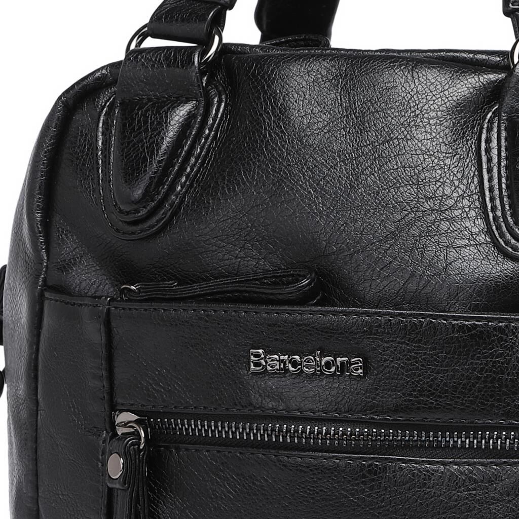 Yıkama Deri Askılı Kadın El Çantası 21-K Barcelona 1905 01 Siyah