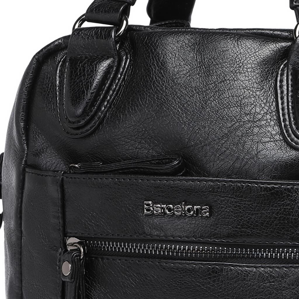 Yıkama Deri Askılı Kadın El Çantası 21-K Barcelona 1905 01 Siyah