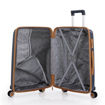 MÇS Orta Boy Kırılmaz Silikon Seyahat Valizi Bavulu V305 Lacivert/Hardal