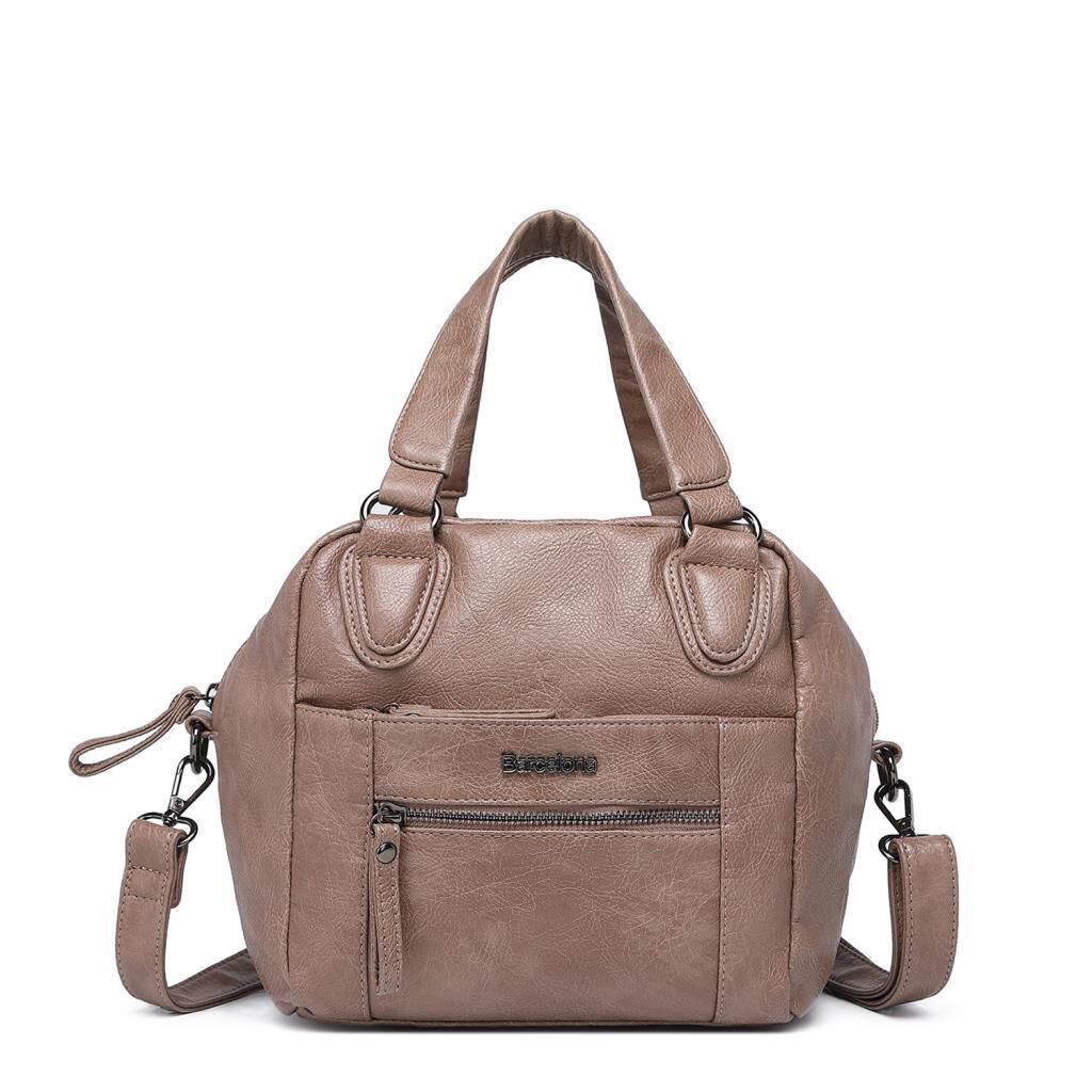 Yıkama Deri Askılı Kadın El Çantası 21-K Barcelona 1905 15 Vizon