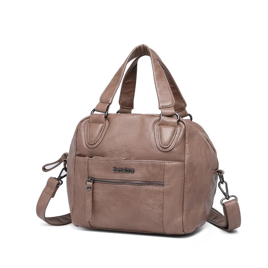 Yıkama Deri Askılı Kadın El Çantası 21-K Barcelona 1905 15 Vizon