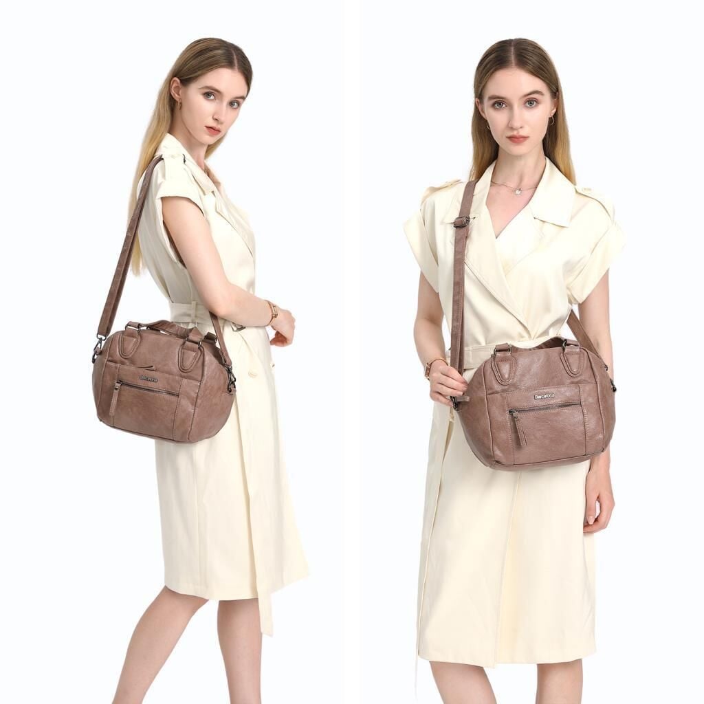 Yıkama Deri Askılı Kadın El Çantası 21-K Barcelona 1905 15 Vizon