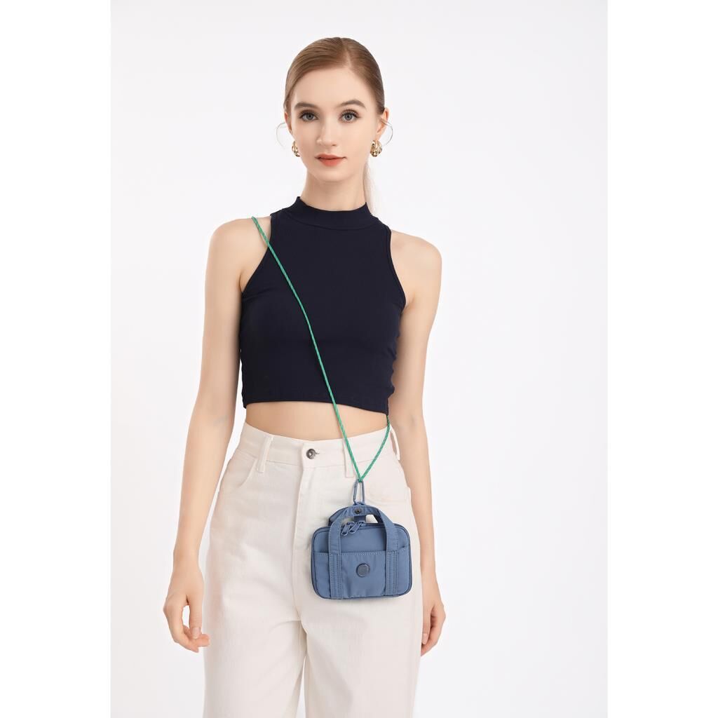 Smart Bags Mikro Poly Kumaş Askılı Mini Boy Kadın Cüzdanı 3346 Mavi