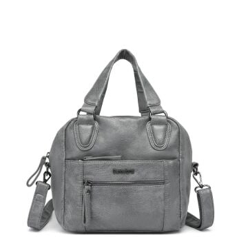 Yıkama Deri Askılı Kadın El Çantası 21-K Barcelona 1905 Gri