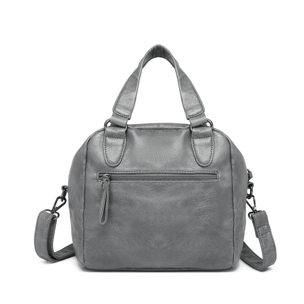 Yıkama Deri Askılı Kadın El Çantası 21-K Barcelona 1905 Gri