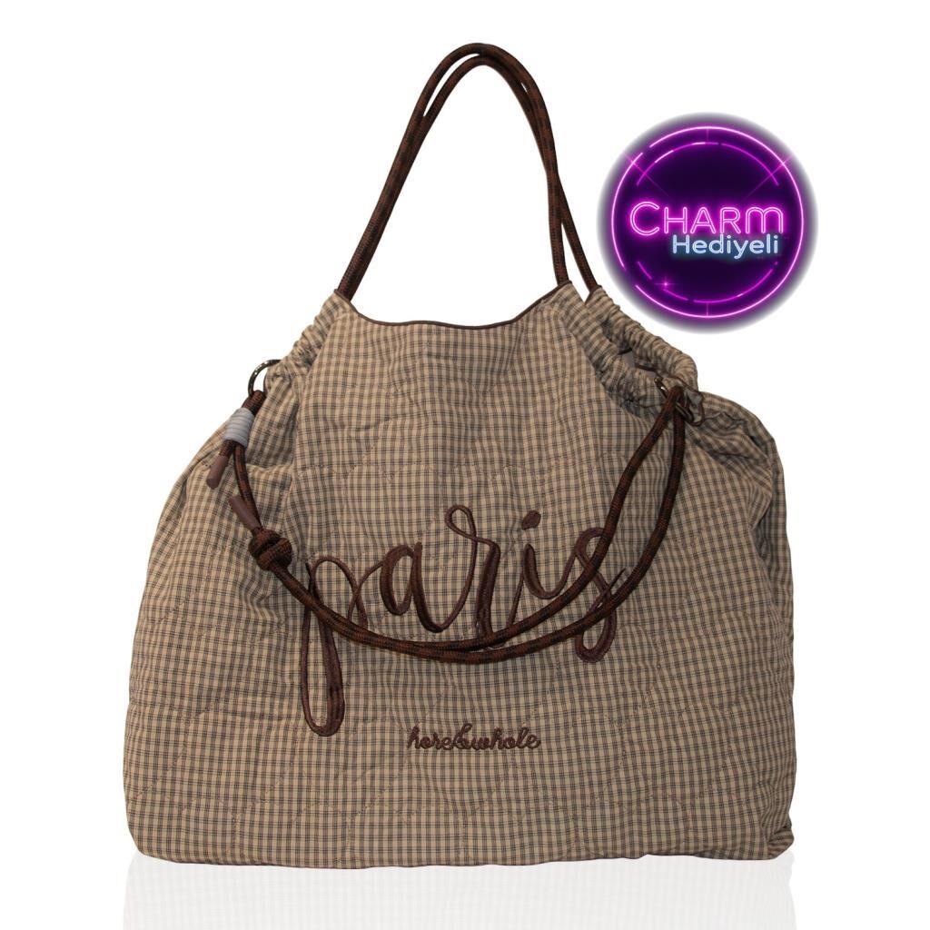 Büyük Boy Günlük veya Plaj Hafif Kadın Çanta 21-K Barcelona 04 Koyu Bej