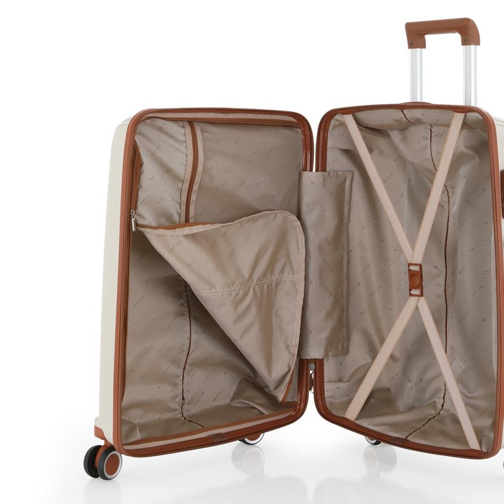 MÇS Kabin Boy Kırılmaz Silikon Seyahat Valizi Bavulu V305 Kemik/Kahverengi