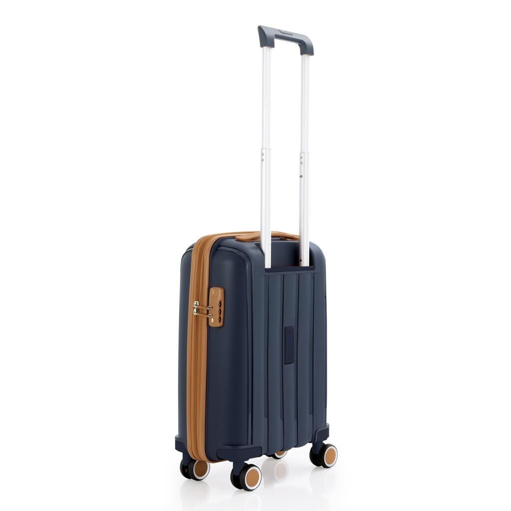 Mçs Valiz Kabin Boy Kırılmaz PP Silikon V305 Lacivert/Hardal