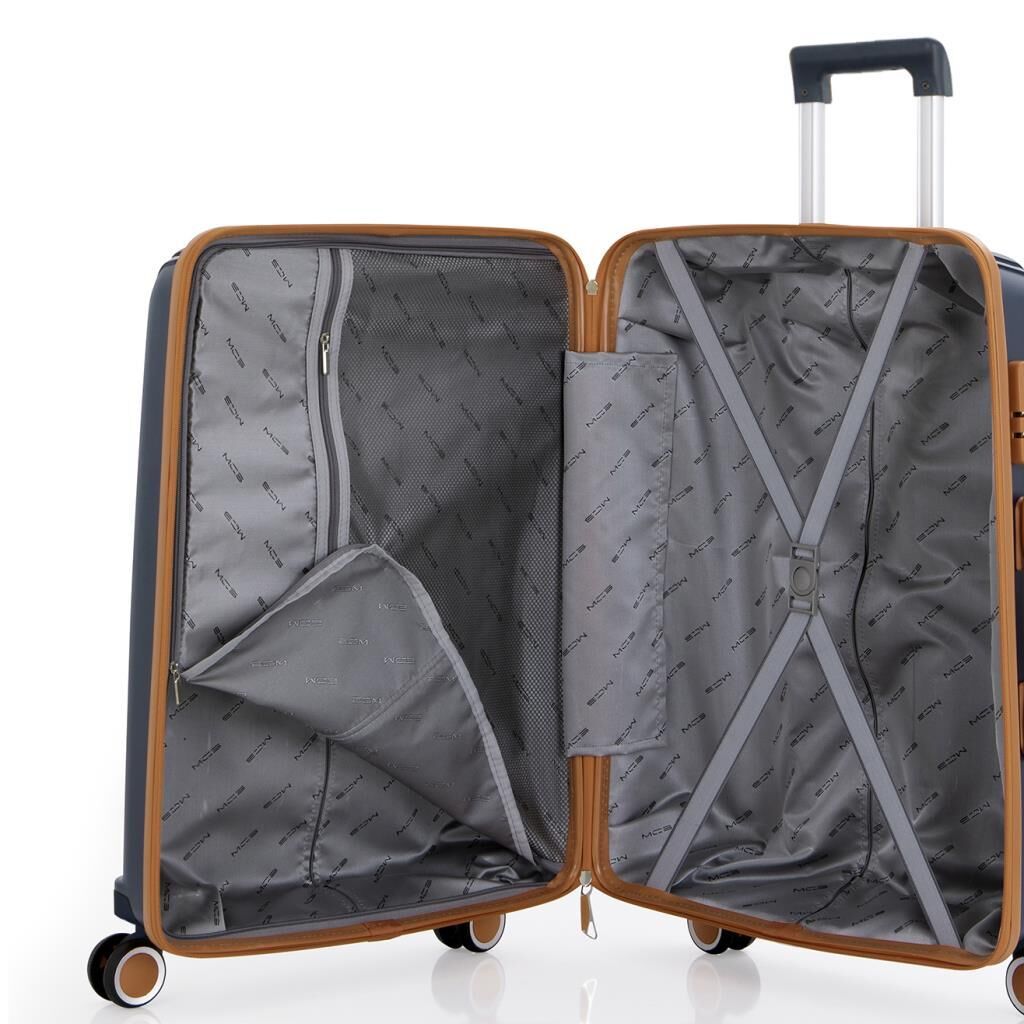 MÇS Kabin Boy Kırılmaz Silikon Seyahat Valizi Bavulu V305 Lacivert/Hardal