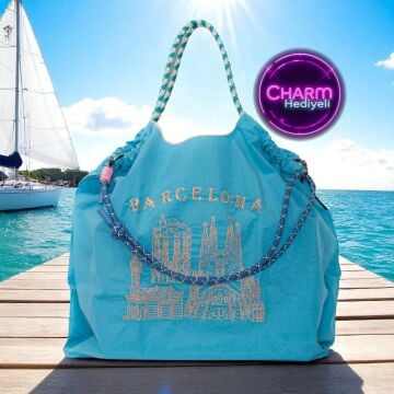 Büyük Boy Günlük veya Plaj Hafif Kadın Çanta 21-K Barcelona Turkuaz